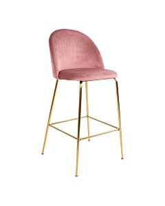 Lausanne Bar Stol - Barstol i velour, rosa med messing look ben, HN1214
