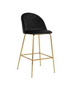 Lausanne Bar Stol - Barstol i velour, sort med messing look ben, HN1207