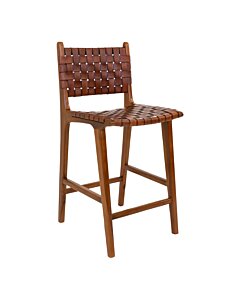 Perugia Counterstol - Counterstol i læder, brun med teaktræ ben