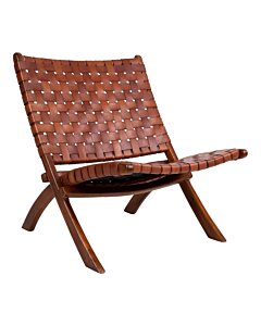 Perugia Foldestol - Foldestol i læder, brun med teaktræ ben