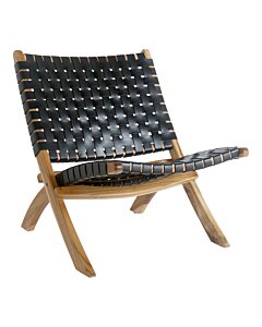 Perugia Foldestol - Foldestol i læder, sort med teaktræ ben