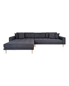 Lido Lounge Sofa - Lounge Sofa, venstrevendt i mørkegrå med fire puder og natur træben, HN1045