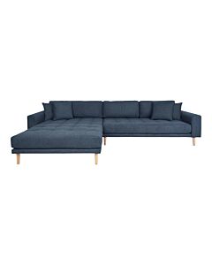 Lido Lounge Sofa - Lounge Sofa, venstrevendt i mørkeblå med fire puder og natur træben, HN1035