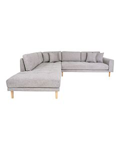 Lido Hjørnesofa Åben Ende - Hjørnesofa Åben Ende,venstrevendt i lysegrå med fire puder og natur træben, HN1040