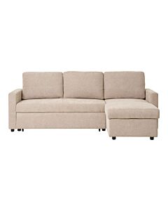 Belfast Chaiselong Sovesofa  - Chaiselong sovesofa med opbevaring, mørk sand, natur ben, HN1085