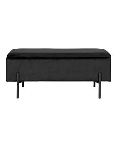 Watford Bænk - Bænk i velour med opbevaring, sort med sorte ben 95x36,5x43 cm, HN1207