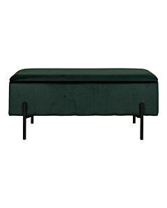 Watford Bænk - Bænk i velour med opbevaring, grøn med sorte ben 95x36,5x43 cm, HN1206