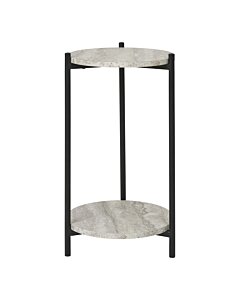 Leuven Sidebord - Sidebord, travertin look, sorte ben ø27x46 cm