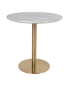 Bolzano Spisebord - Spisebord, marmor look bordplade, hvid, messing look base ø90x75 cm