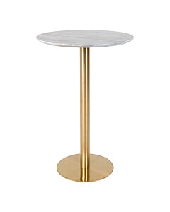 Bolzano Barbord - Barbord, marmor look bordplade, hvid, messing look base ø70x105 cm