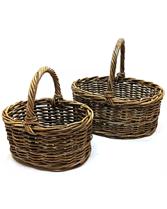 Bykurv i rattan - oval - sæt med 2 kurve