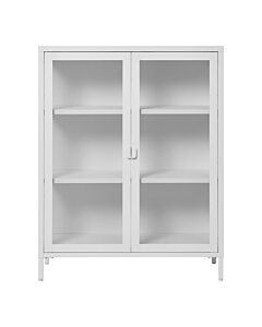 Brisbane Vitrineskab - Vitrineskab, 2 glaslåger, stål, hvid 80x40x101 cm