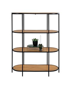 Vita Reol - Oval reol, 4 hylder, egetræslook, sort stel 85x36x111 cm