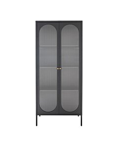 Adelaide Vitrineskab - Vitrineskab, sort, 2 riflede glasdøre 80x35x180 cm