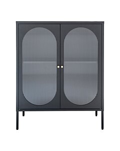 Adelaide Vitrineskab - Vitrineskab, sort, 2 riflede glasdøre 90x35x110 cm