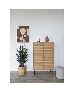 Kyoto Vitrineskab - Vitrineskab, 2 låger, egefiner, natur, sorte metalben 80x40x130 cm