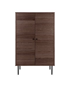 Kyoto Vitrineskab - Vitrineskab, 2 låger, egefiner, smoked, sorte metalben 80x40x130 cm