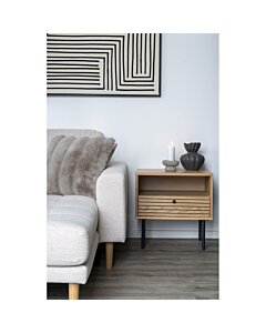 Kyoto Hjørnebord - Hjørnebord, 1 skuffe, egefiner, natur, sorte metalben 50x40x50 cm