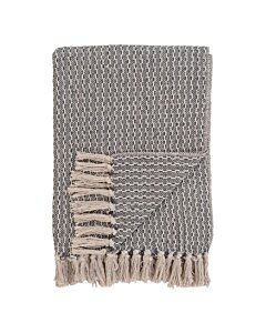 Cort Plaid - Plaid, bomuld, mørkegrå/hvid, design C 130x160 cm