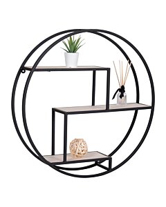 Rotterdam Hylde - Rund hylde, træhylder, sort stel Ø62x14 cm