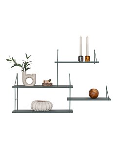 Harlem Hylde - Hylde, 4 grønne træhylder forskudt, grøn ramme 99x14,5x62 cm