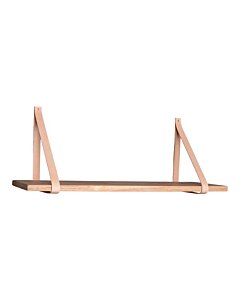 Forno Hylde - Væghylde, natur træhylde, brune læderstropper 120x20 cm