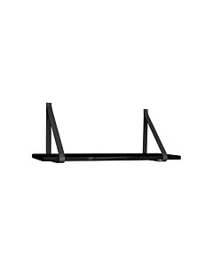 Forno Hylde - Væghylde, sort hylde, sorte læderstropper 80x20 cm