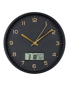 Amiens Vægur - Vægur med digital display, plastik, sort, lydløs ø25 cm