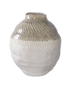 Vase - Vase, keramik, hvid/grøn ø26x30,5 cm