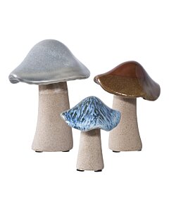 Dekorations Svampe - Dekorations svampe, keramik, grøn, brun, blå, sæt af 3
