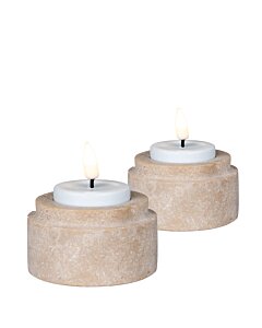 Fyrfadsstage - Fyrfadsstage, travertin, natur, sæt af 2