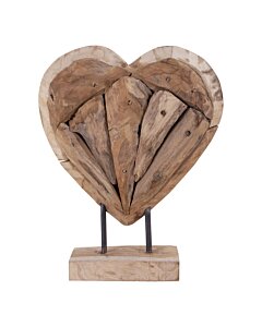 Almada Hjerte - Dekorations Hjerte i teaktræ, natur, h30 cm