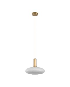Chelsea Pendel - Pendel, hvid glas, messingfarvet fatning, elipseformet, Ø28 cm, 150 cm stofledning