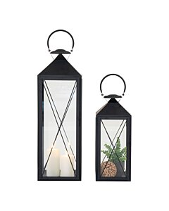 Casa Lanterner - Lanterner, stål/glas, sort, sæt af 2