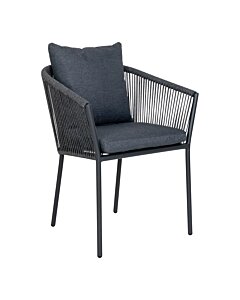 Salerno Spisebordsstol - Spisebordsstol, aluminium/polyester, mørkegrå reb med sort stel, inkl. hynde