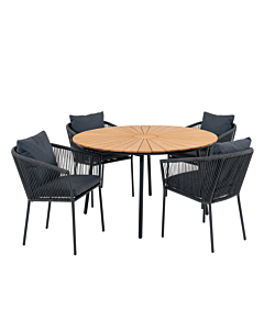 Cleveland og Salerno Havemøbelsæt - Spisebord og 4 Spisebordsstole