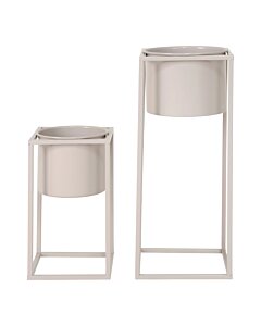 Marla urtepotteholder - Urtepotteholder, stål, beige-grå, sæt af 2