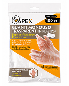 Apex Disposable Transparent Plastic Gloves - 100 stk. 