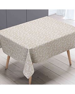 Voksdug - Beige med hvide blomster - let struktur