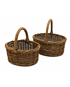 Bykurv i rattan - oval - sæt med 2 kurve
