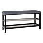 Padova Bænk - Bænk med hynde og 2 hylder, grå med sorte ben, 100x34x50