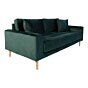 Lido 2,5 Personers Sofa - 2,5 Personers Sofa, mørkegrøn velour med to puder og natur træben, HN1006