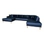 Lido U-Sofa Åben Ende - U-Sofa Åben Ende, venstrevendt i mørkeblå velour med fire puder og natur træben, HN1005