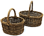 Bykurv i rattan - oval - sæt med 2 kurve