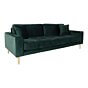 Lido 3 Personers Sofa - 3 Personers Sofa, mørkegrøn velour med to puder og natur træben, HN1006
