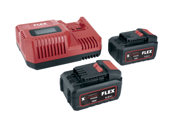 FLEX Batteri sæt m/lader P-Set 55 R og 2 stk. AH 5,0 batterier