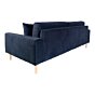 Lido 3 Personers Sofa - 3 Personers Sofa, mørkeblå velour med to puder og natur træben, HN1005