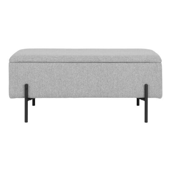 Watford Bænk - Bænk i stof med opbevaring, lysegrå med sorte ben 95x36,5x43 cm, HN1275