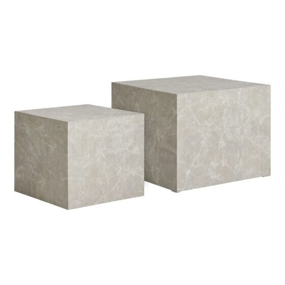 Prague Sofabord - Sofabord, marmor look, beige, sæt af 2