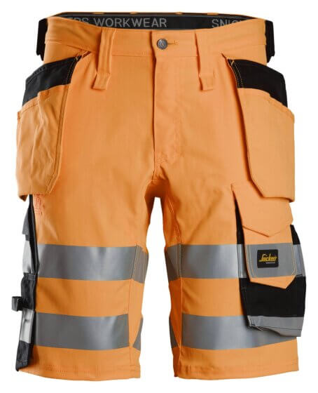 Snickers High-Vis arbejdsshorts med stretch og hylsterlommer, klasse 1 6135